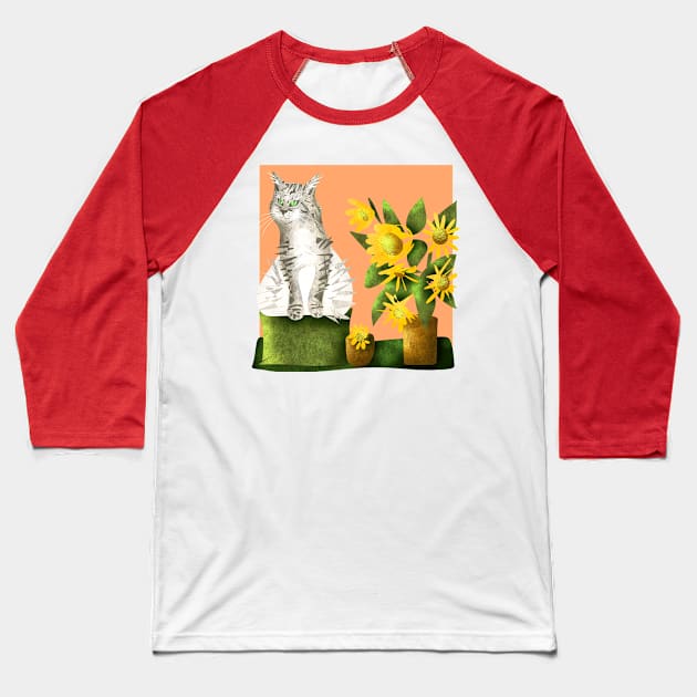 Grey cat Baseball T-Shirt by maryglu